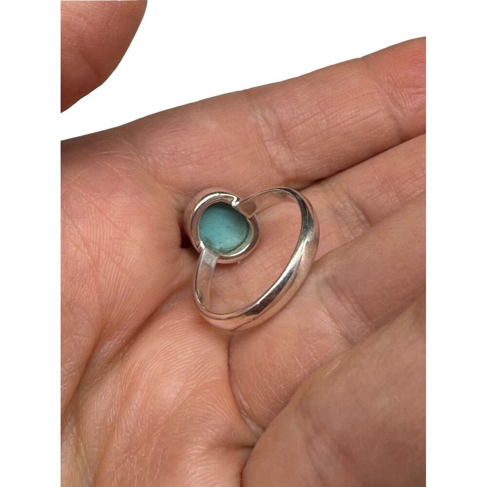Aztec Mountain Turquoise Ring Size 7 Solid 925 Sterling Silver Oval Stone - Picture 4 of 6
